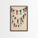 Sketch of Christmas Lights Canvas Print - Framed Canvas - Minimalist Christmas Art - Boho Christmas Art - Rustic Christmas Art
