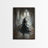 Witchy Decor Framed Canvas Print, Dark Academia, Witch Painting Print, Gothic Decor, Moody Witch Oil Painting, Halloween Art