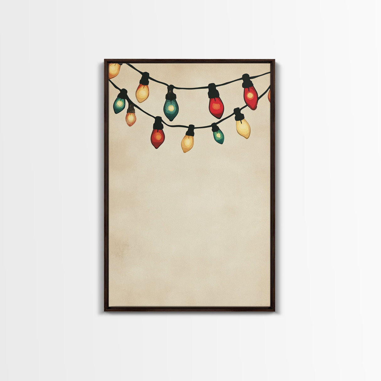 Drawing of Retro Christmas Lights Canvas Print - Framed Canvas - Minimalist Christmas Art - Boho Christmas Art - Rustic Christmas Art
