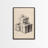 Sketch of Christmas Gifts Canvas Print - Framed Canvas - Minimalist Christmas Art - Boho Christmas Art - Rustic Christmas Art