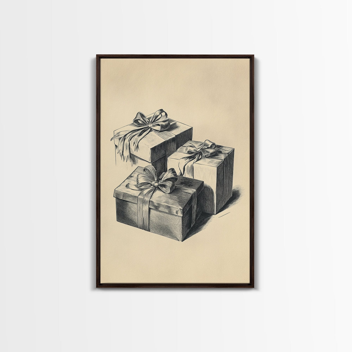 Retro Sketch of Christmas Gifts Canvas Print - Framed Canvas - Minimalist Christmas Art - Boho Christmas Art - Rustic Christmas Art