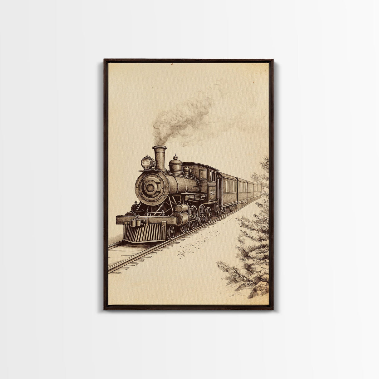 Boho Christmas Train Canvas Print - Framed Canvas - Minimalist Christmas Art - Boho Christmas Art - Rustic Christmas Art