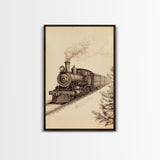 Boho Christmas Train Canvas Print - Framed Canvas - Minimalist Christmas Art - Boho Christmas Art - Rustic Christmas Art