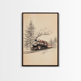 The Polar Express Train Canvas Print - Framed Canvas - Minimalist Christmas Art - Boho Christmas Art - Rustic Christmas Art