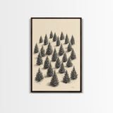 Sketch of a Christmas Tree Farm Canvas Print - Framed Canvas - Minimalist Christmas Art - Boho Christmas Art - Rustic Christmas Art