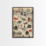 Sketch of a Christmas Village Canvas Print - Framed Canvas - Minimalist Christmas Art - Boho Christmas Art - Rustic Christmas Art