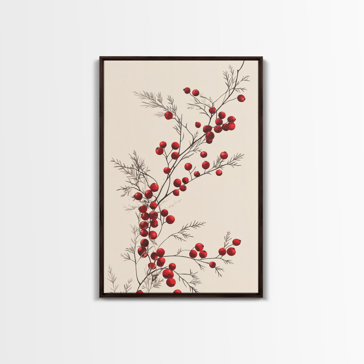 Holly Berries Canvas Print - Framed Canvas - Minimalist Christmas Art - Boho Christmas Art - Rustic Christmas Art