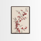 Holly Berries Canvas Print - Framed Canvas - Minimalist Christmas Art - Boho Christmas Art - Rustic Christmas Art