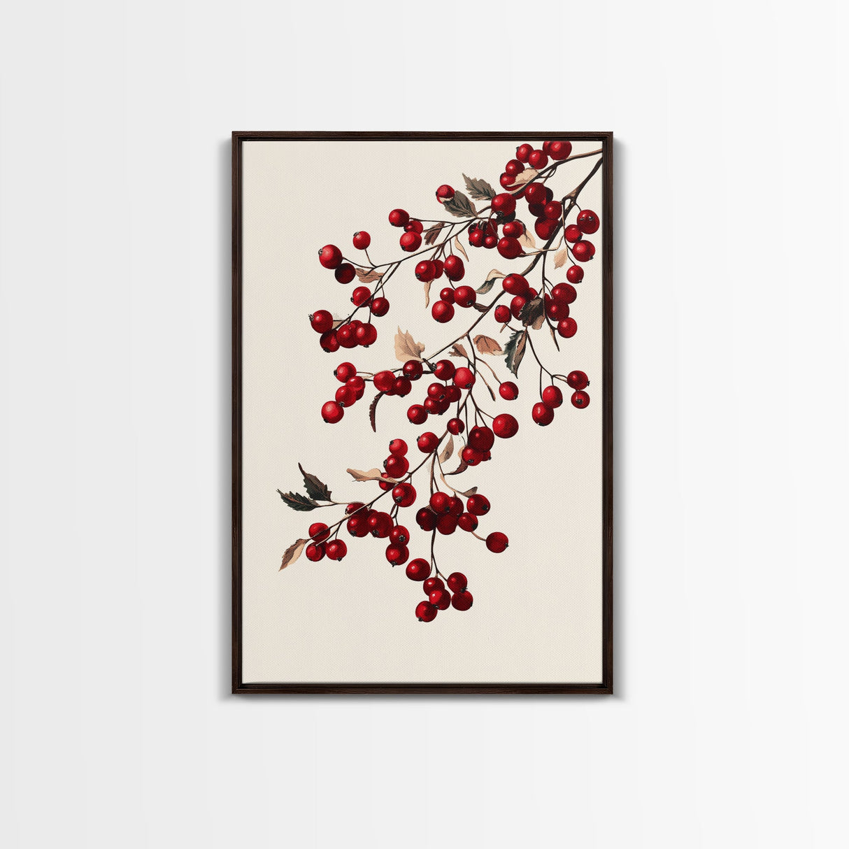Vintage Holly Berries Canvas Print - Framed Canvas - Minimalist Christmas Art - Boho Christmas Art - Rustic Christmas Art