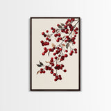 Vintage Holly Berries Canvas Print - Framed Canvas - Minimalist Christmas Art - Boho Christmas Art - Rustic Christmas Art