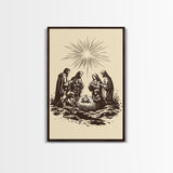 Nativity Scene Canvas Print - Framed Canvas - Minimalist Christmas Art - Boho Christmas Art - Rustic Christmas Art - Nativity Painting