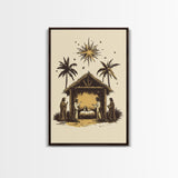 Vintage Nativity Scene Canvas Print - Framed Canvas - Minimalist Christmas Art - Boho Christmas Art - Rustic Christmas Art