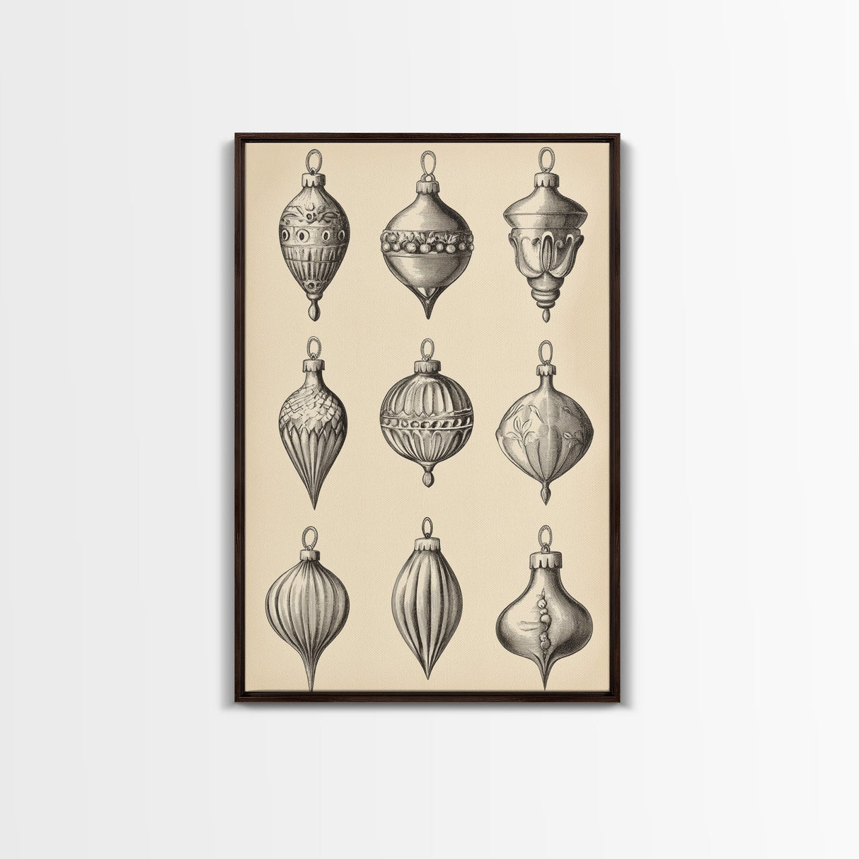 Christmas Ornaments Canvas Print - Framed Canvas - Minimalist Christmas Art - Boho Christmas Art - Rustic Christmas Art