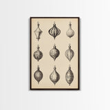 Retro Christmas Ornaments Canvas Print - Framed Canvas - Minimalist Christmas Art - Boho Christmas Art - Rustic Christmas Art