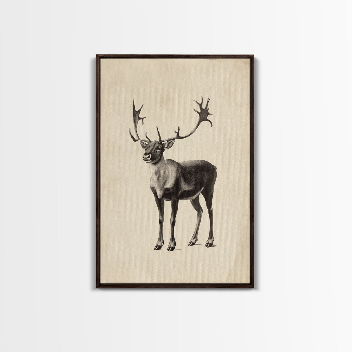 Reindeer Canvas Print - Framed Canvas - Minimalist Christmas Art - Boho Christmas Art - Rustic Christmas Art