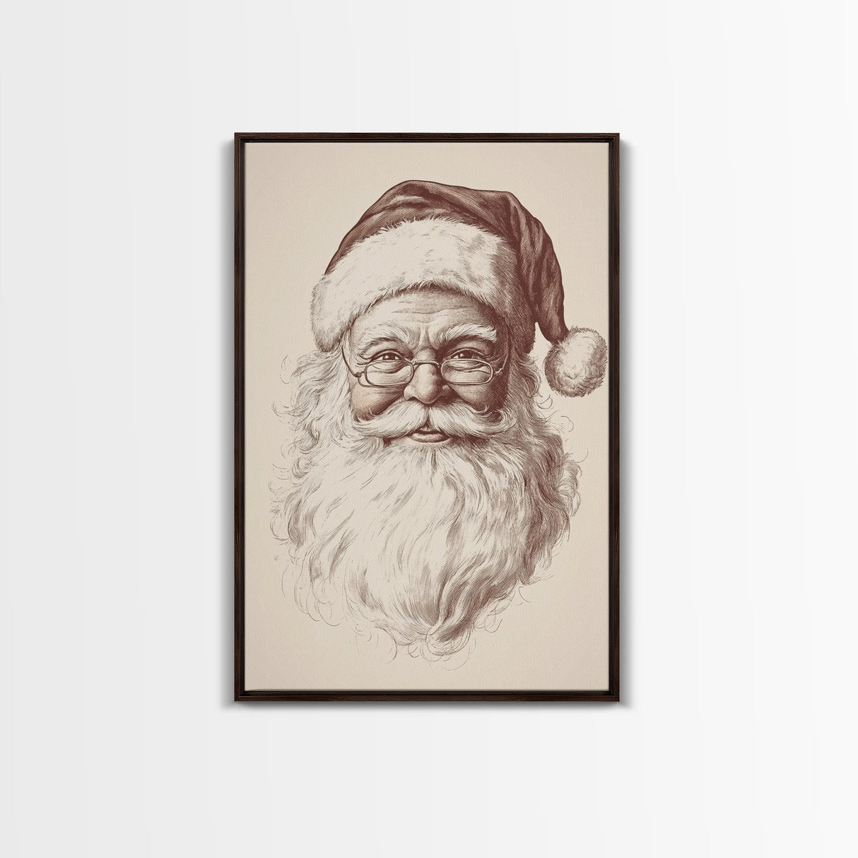 Santa Portrait Canvas Print - Framed Canvas - Minimalist Christmas Art - Boho Christmas Art - Rustic Christmas Art