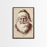 Vintage Santa Painting Canvas Print - Framed Canvas - Minimalist Christmas Art - Boho Christmas Art - Rustic Christmas Art