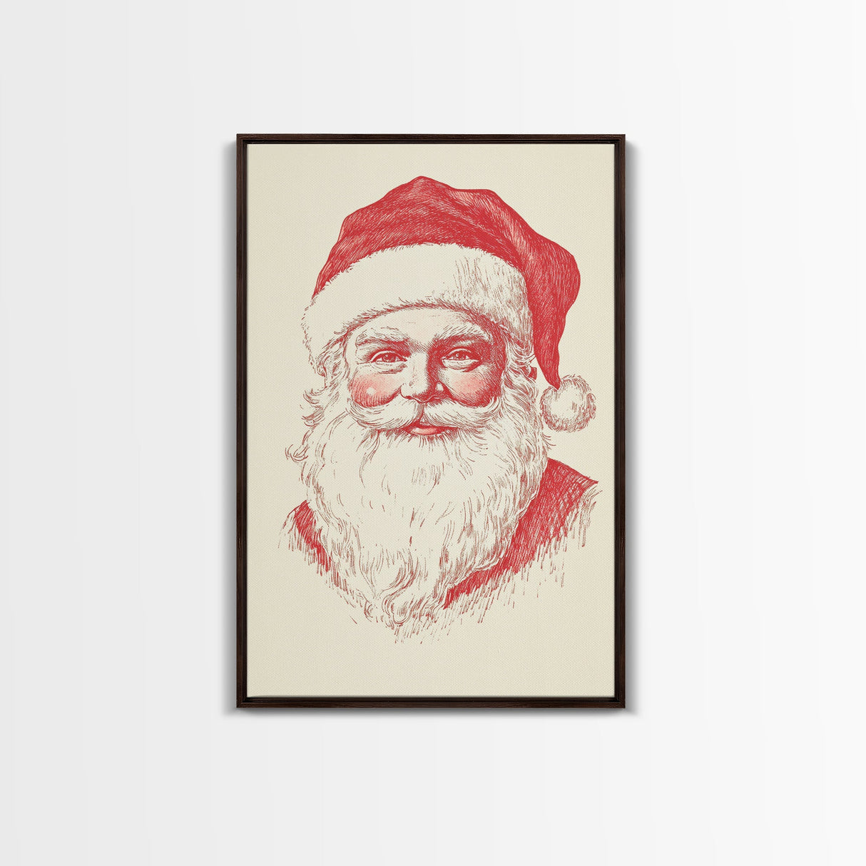 Reto Santa Portrait Canvas Print - Framed Canvas - Minimalist Christmas Art - Boho Christmas Art - Rustic Christmas Art - Santa Painting