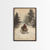 Christmas Sleigh Ride Canvas Print - Framed Canvas - Minimalist Christmas Art - Boho Christmas Art - Rustic Christmas Art