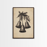Christmas Bells Canvas Print - Framed Canvas - Minimalist Christmas Art - Boho Christmas Art - Rustic Christmas Art
