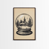 Retro Christmas Snowglobe Canvas Print - Framed Canvas - Minimalist Christmas Art - Boho Christmas Art - Rustic Christmas Art