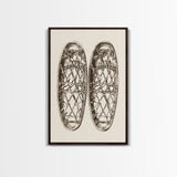 Vintage Snow Shoes Canvas Print - Framed Canvas - Minimalist Christmas Art - Boho Christmas Art - Rustic Christmas Art