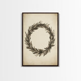 Vintage Wreath Canvas Print - Framed Canvas - Minimalist Christmas Art - Boho Christmas Art - Rustic Christmas Art