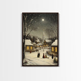 Huge Christmas Tree In The Town Square, Christmas Village Wall Art, Framed Canvas Print, Christmas Canvas Art