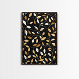 Ivy Leaves Framed Canvas Print, Mid Century Modern Pattern art, Botanical Print, Botanical Wall Art, Black Background