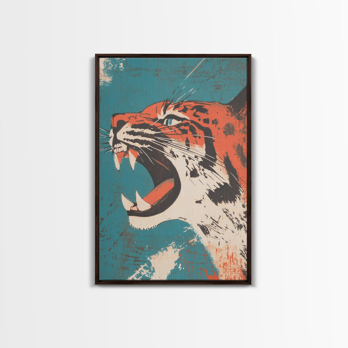 Tiger Roar Wabi Sabi Canvas Print, Wood Framed Wall Art, Japanese Style Art, Japanese Inspired Home Decor, Tiger Painting