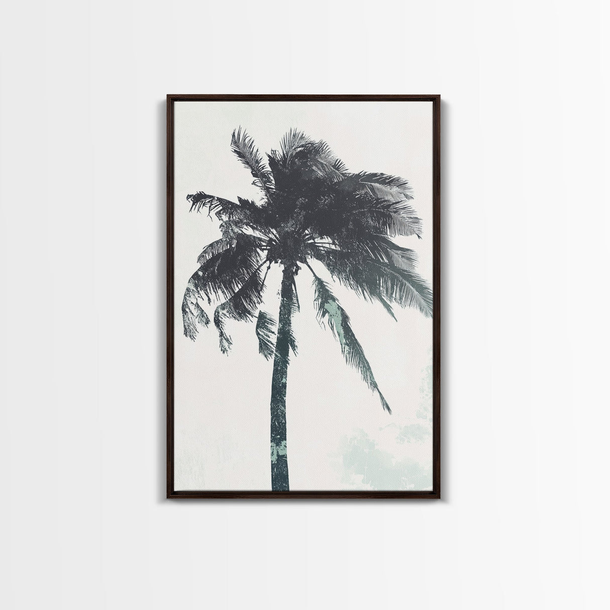 Palm Tree In The Wind, Framed Canvas Print, Wabi Sabi Watercolor Painting of a Palm Tree, Statement Piece Art