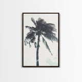 Palm Tree In The Wind, Framed Canvas Print, Wabi Sabi Watercolor Painting of a Palm Tree, Statement Piece Art