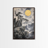 Wabi Sabi Landscape Painting Print - Japanese Style Decor - Japanese Style Art - Bonzai Tree Under a Full Moon