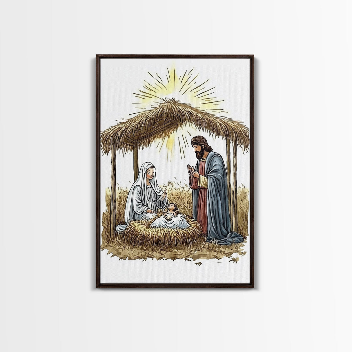 Retro Nativity Painting Print, Christmas Wall Art, Jesus in his Manger, Nativity Wall Art, Rustic Christmas Decor