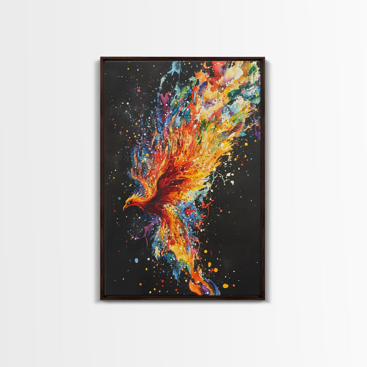 Rainbow Phoenix In Flames, Retribution, Framed Canvas Print, The Phoenix, Framed Wall Art, Original Painting Phoenix