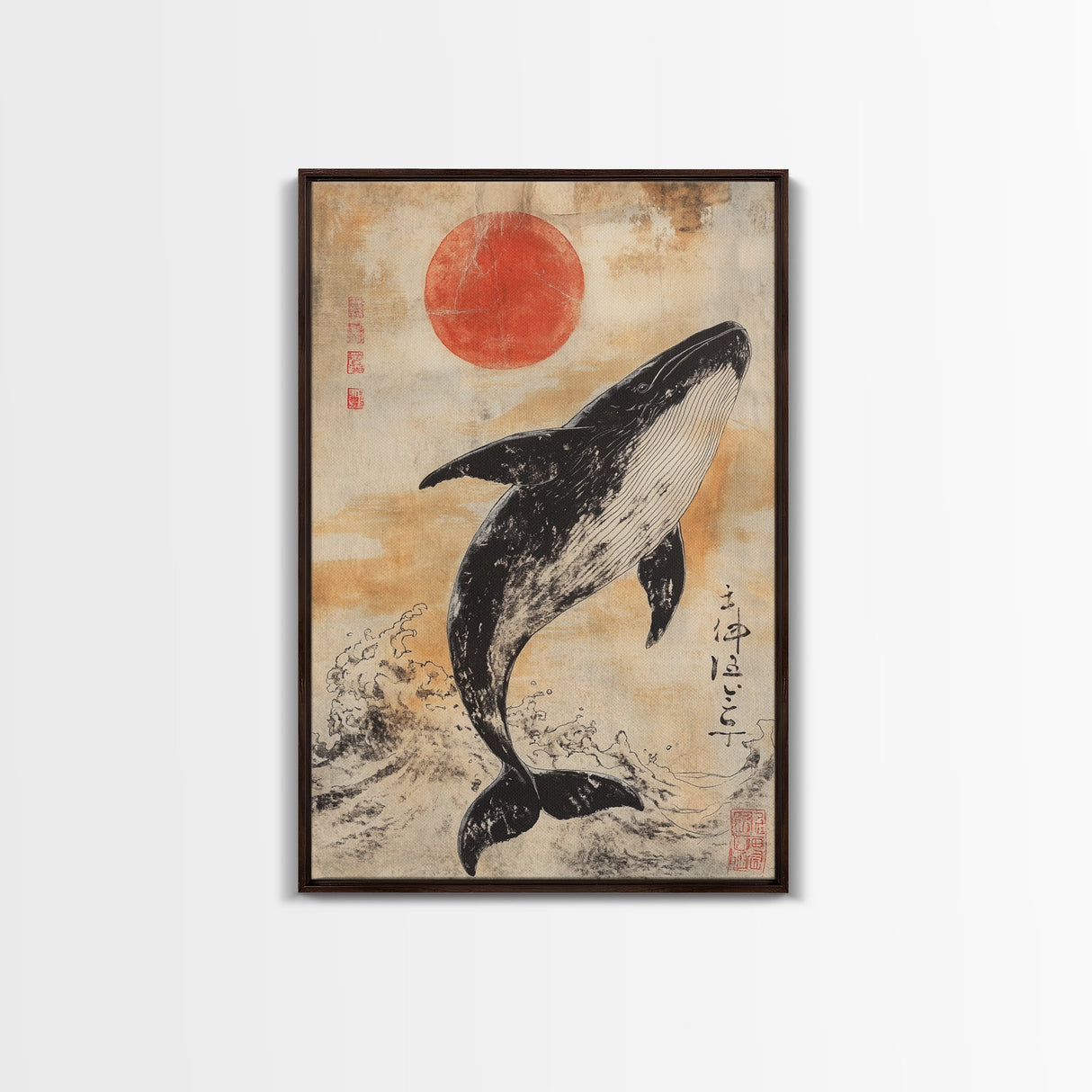 Wabi Sabi Whale Painting Print, Canvas Print, Ready To Hang Wall Art Whale Painting, Nautical Decor, Japanese Style Decor / Wall Art