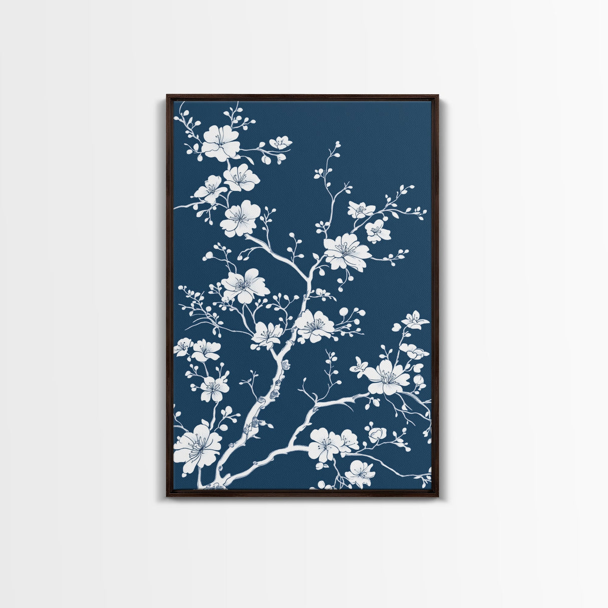 Forest Life Botanical Print - Framed Canvas Print - Chinoiserie Wall Art, Chinoiserie Painting, Blue Wall Art Ready To Hang