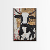 Moo Cow Wall Art, Wabi Sabi Canvas Print, Japanese Style Decor, Minimalist Cow Wall Art, Farmhouse Decor
