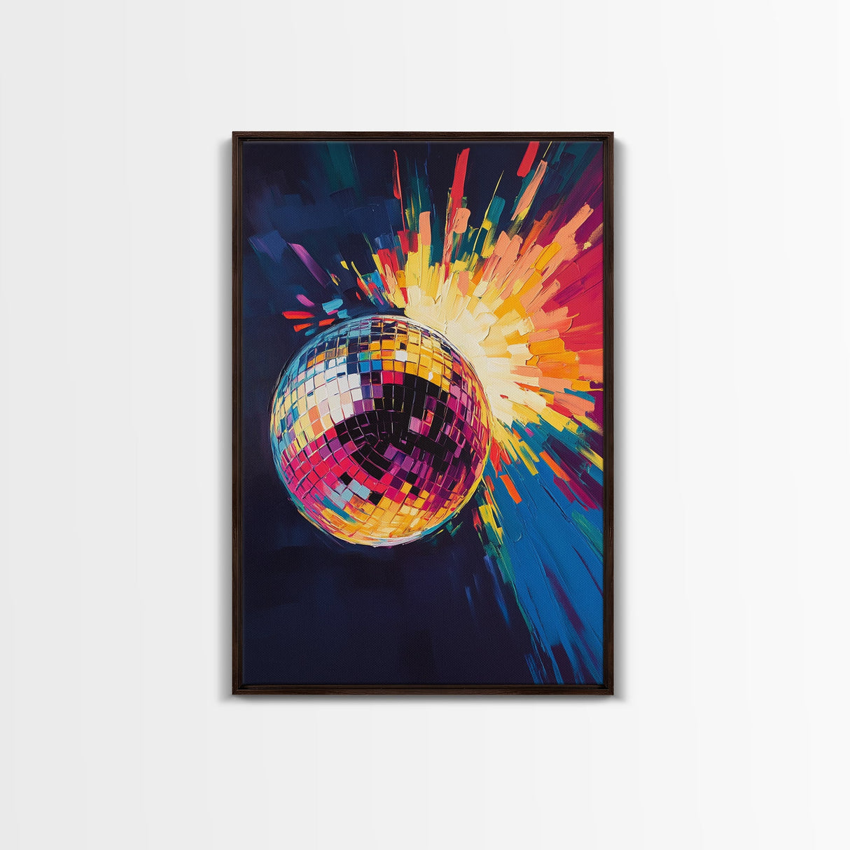 Trendy Disco Ball Poster Canvas Print, Wood Framed Canvas Print, Mirrorball Painting, Disco Ball Wall Art, Disco Decor, Dance Studio Decor