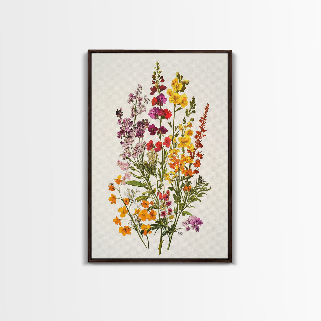 Retro Still Life Of Wild Flowers, Framed Canvas Print, Windflower Painting, Floral Print, Botanical Wall Art, Garden Decor, Wabi Sabi Wall Art
