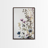 Retro Floral Decor Framed Canvas Print Modern Farmhouse Minimalist Wildflowers Painting Botanical Wall Art