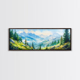 Vintage Mountain Art Canvas Print | Mountain Oil Painting | Extra Large Vintage Wall Art | Panoramic Wall Art Print | Vintage Mountain Scene