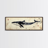 Whale Art Wabi Sabi Panoramic Oil Painting Print, Japanese Style Wall Art - Whale Decor - Whale Art Print - Living Room Decor - Minimalist