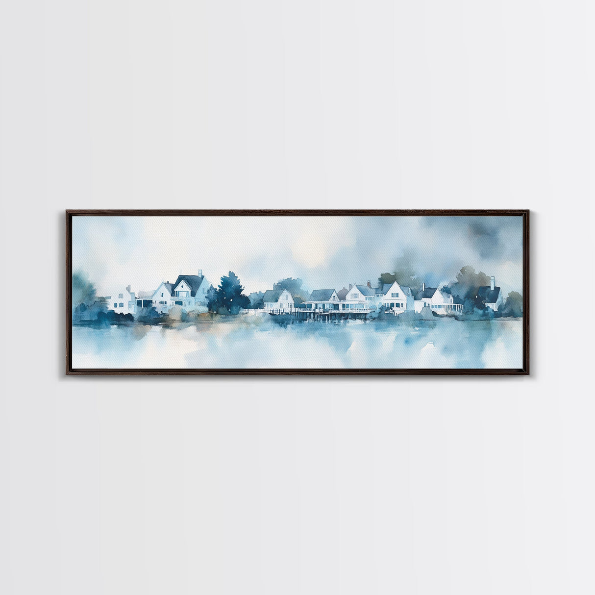 Horizontal Painting Print of Nantucket, Framed Canvas, Nautical Decor, Seascape landscape painting, Panoramic Nantucket Wall Art