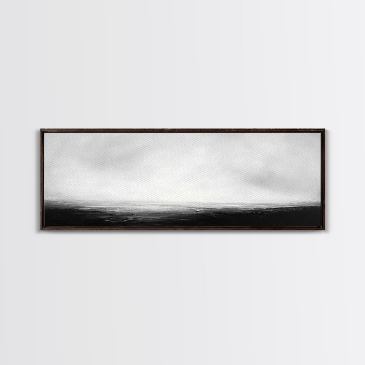 The Sea is Calm Panoramic Canvas Print, Seascape Painting, Black and White Nautical Art, Moody Decor, Muted Art, Subdued Art