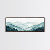 Indigo and Emerald Green Blue Ridge Mountains, Framed Canvas Print, Panoramic Home Decor, Horizontal Art, Mountain Landscape Painting