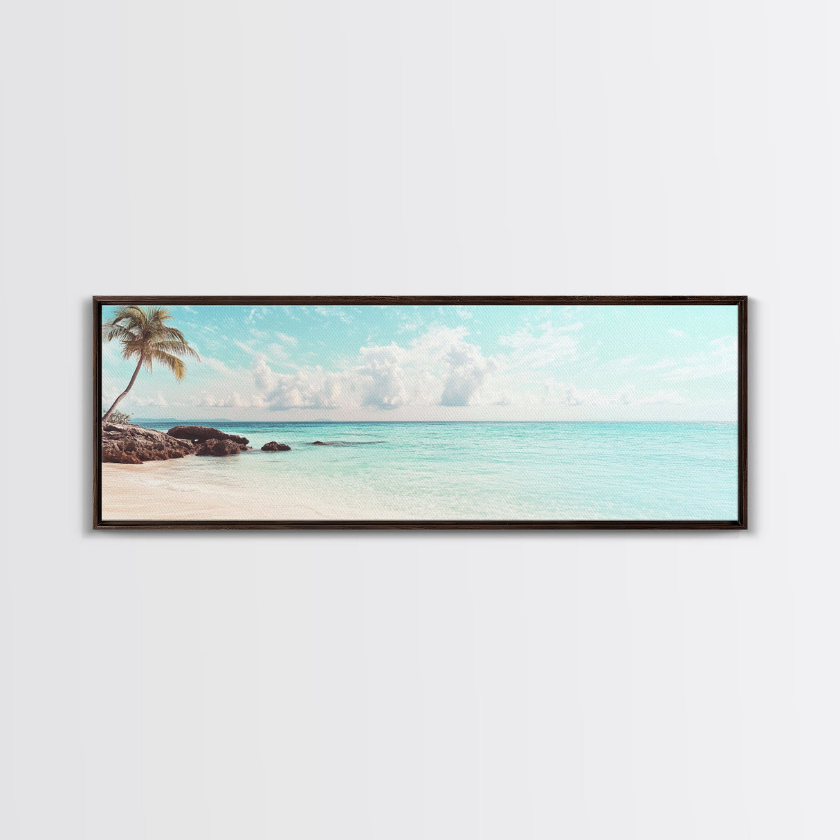 Panoramic Beach Photography Style Canvas Print, Beach House Wall Art, Beach Painting Print, Nautical Decor, Seascape Painting, Boho Art