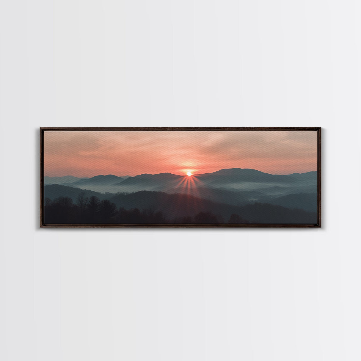 Smoky Mountains Art, Framed Canvas Print, Smoky Mountain Art Panoramic Painting Print, Great Smoky Art, Great Smoky Mountains