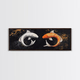 Koi Fish Infinite Sign Framed Canvas Print Ready To Hang, Wabi Sabi Home Decor, Panoramic Extra Wide Art, 20 x 60 Wall Art