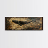 Panoramic Exra Wide Horizontal Whale Painting Print, Canvas Art, Nautical Home Decor, Wabi Sabi Whale Art, Whale Decor